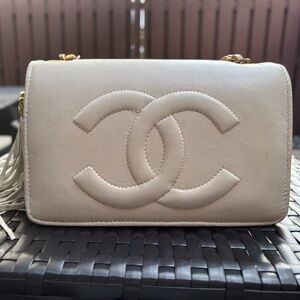 Beige Crossbody Bag with Tassel